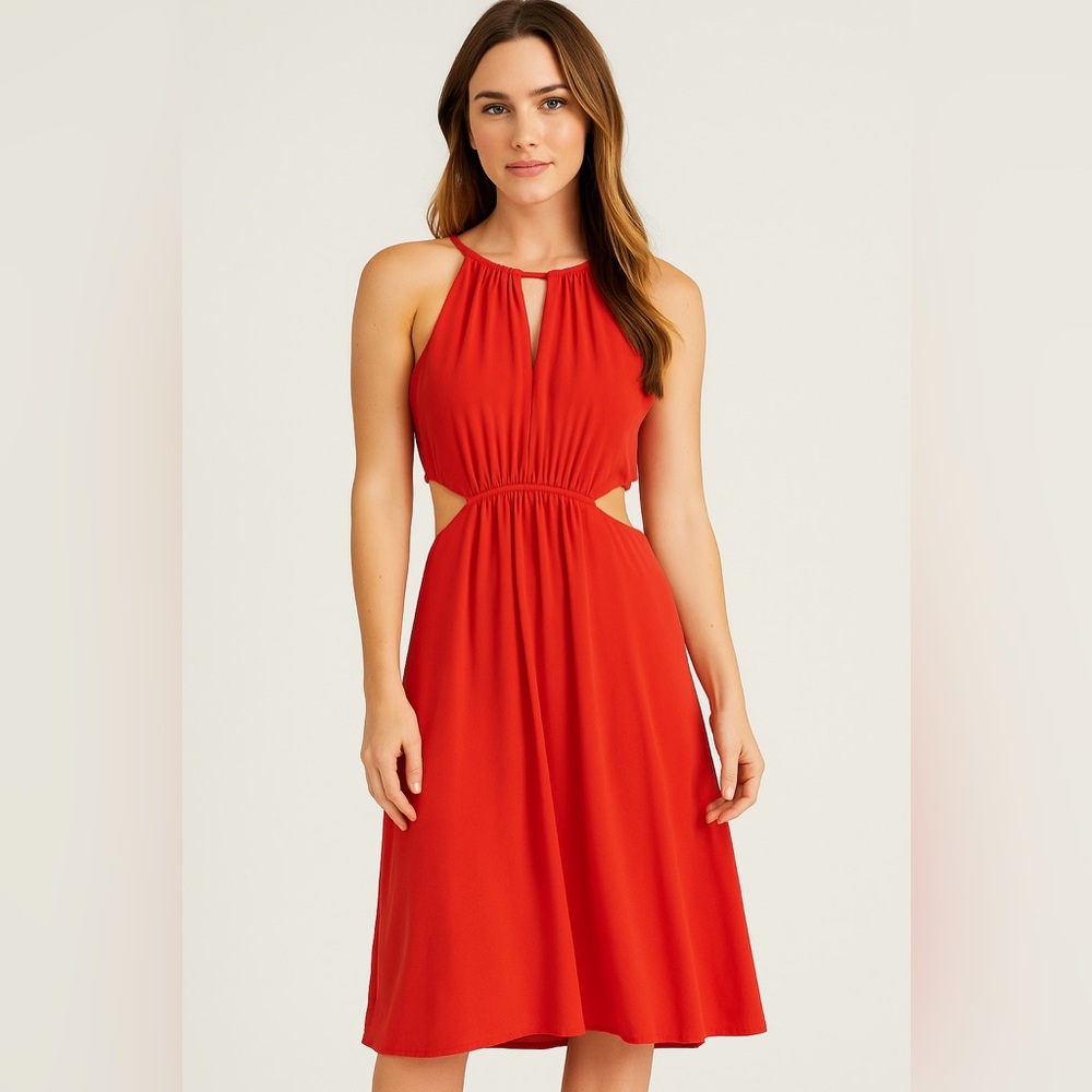 Junior small stunning dress spring Red, side cutout party dress sorority